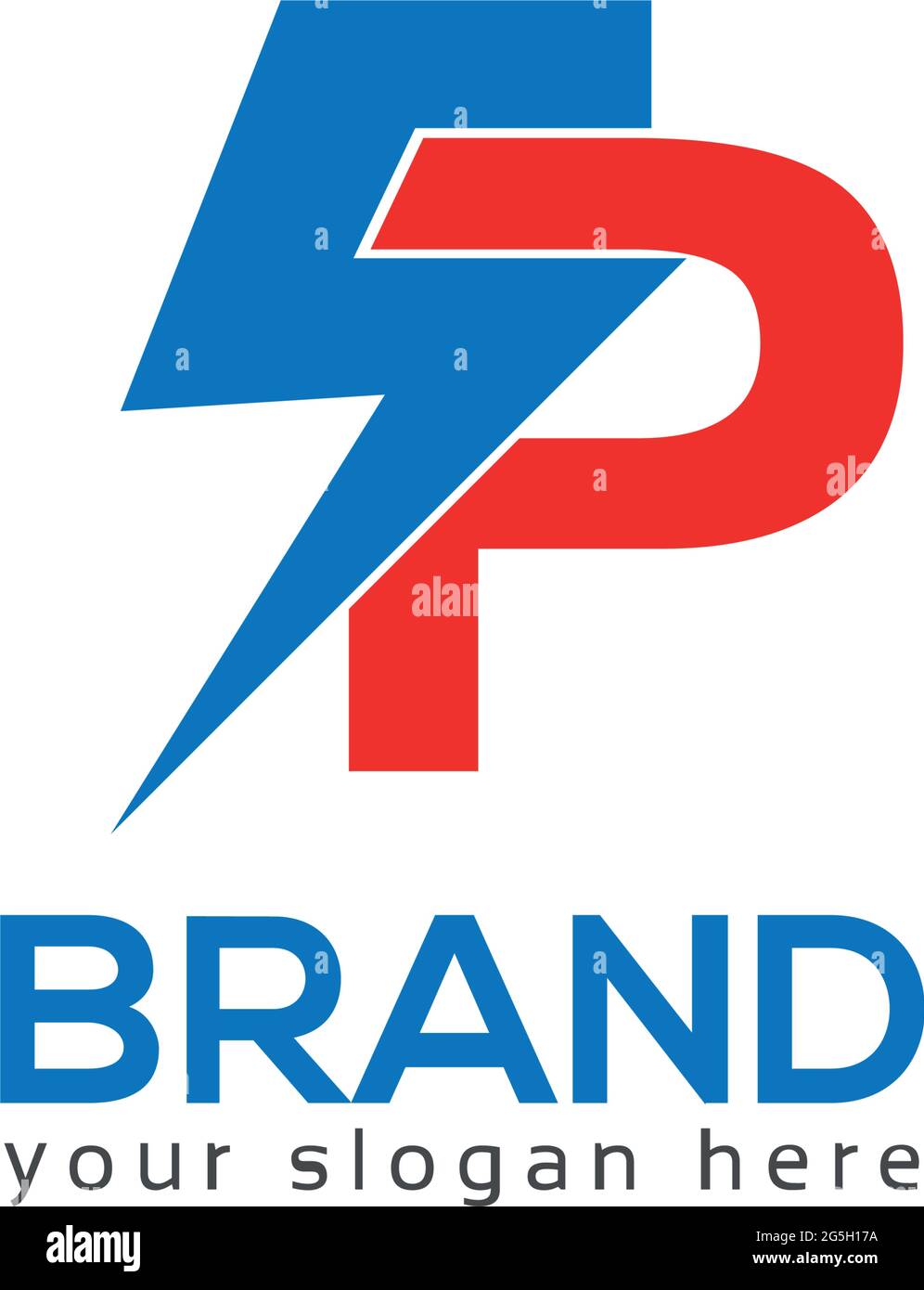 Buchstabe S und P mit Blitz auf weißem Hintergrund. Logo mit einem Grundverlauf Stock Vektor