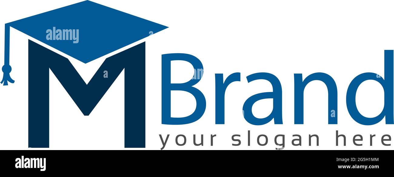 Graduierung Logo Stock, Buchstabe m, Bildung Logo Stock Vektor