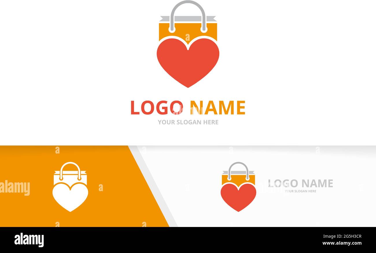 Vector Herz und Einkaufstasche Logo Kombination. Einzigartige Design-Vorlage für das Logo des Shops. Stock Vektor