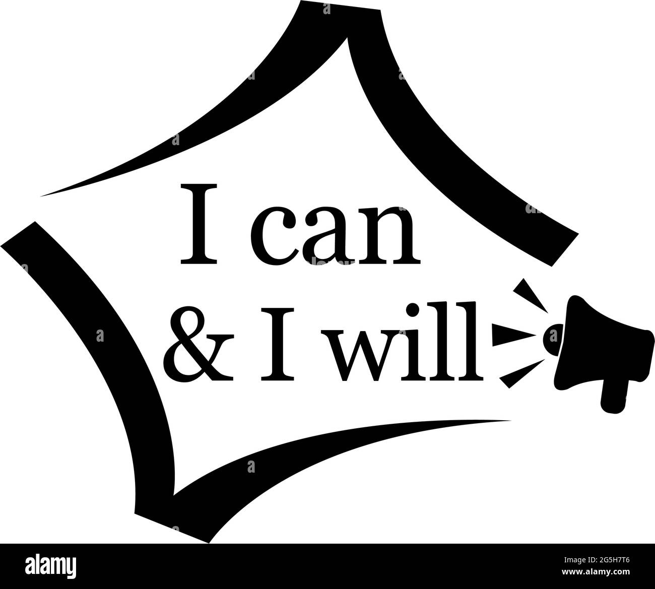 Ich kann und werde mit dem Megaphon-Symbol. Flache Vektorgrafik auf weißem Hintergrund. Stock Vektor