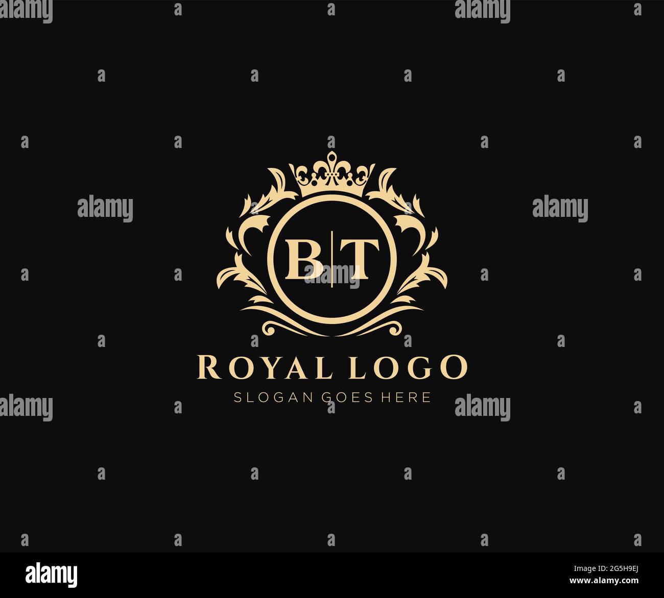 BT Letter Luxurious Brand Logo Template, für Restaurant, Royalty, Boutique, Cafe, Hotel, Wappentisch, Schmuck, Mode und andere Vektorgrafik. Stock Vektor