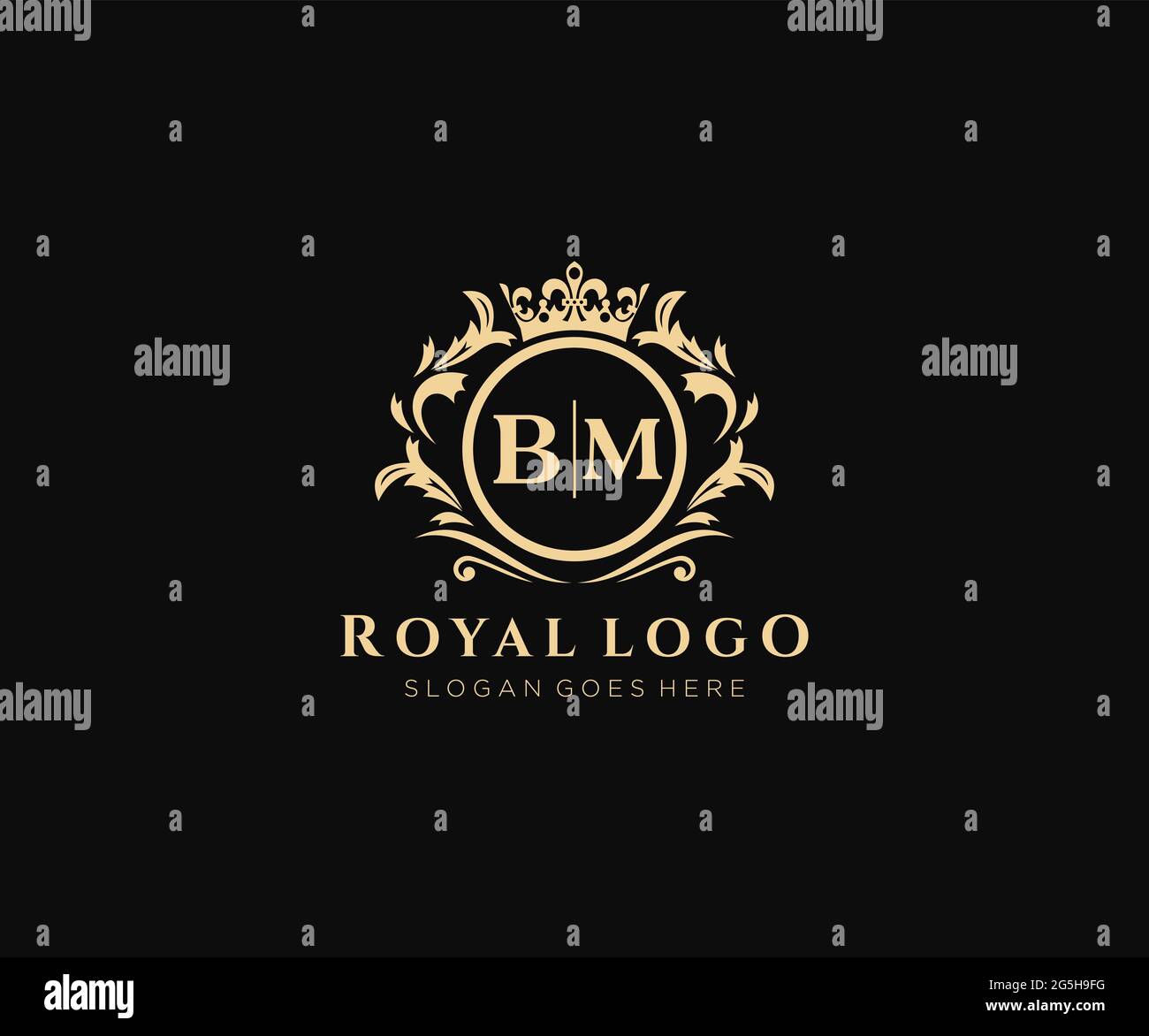 BM Letter Luxurious Brand Logo Template, für Restaurant, Royalty, Boutique, Cafe, Hotel, Wappentisch, Schmuck, Mode und andere Vektorgrafik. Stock Vektor