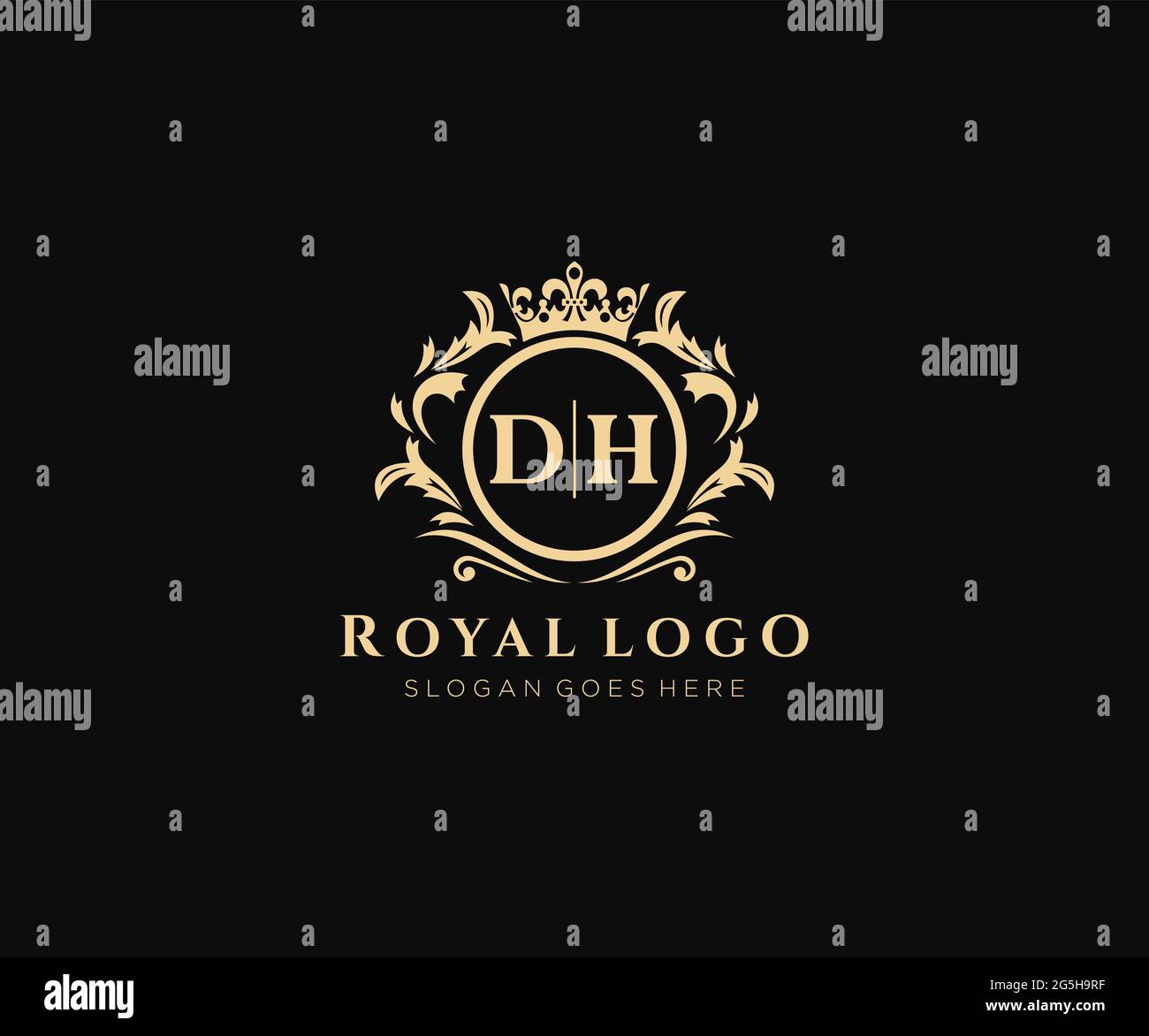 Dh Letter Luxurious Brand Logo Template, für Restaurant, Royalty, Boutique, Cafe, Hotel, Wappentisch, Schmuck, Mode und andere Vektorgrafik. Stock Vektor