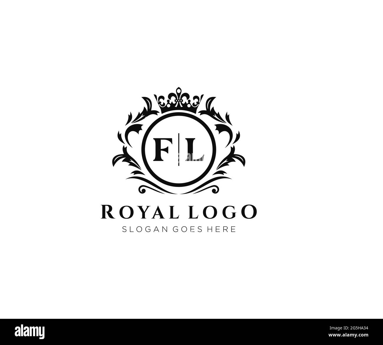 FL Letter Luxurious Brand Logo Template, für Restaurant, Royalty, Boutique, Cafe, Hotel, Wappentisch, Schmuck, Mode und andere Vektorgrafik. Stock Vektor