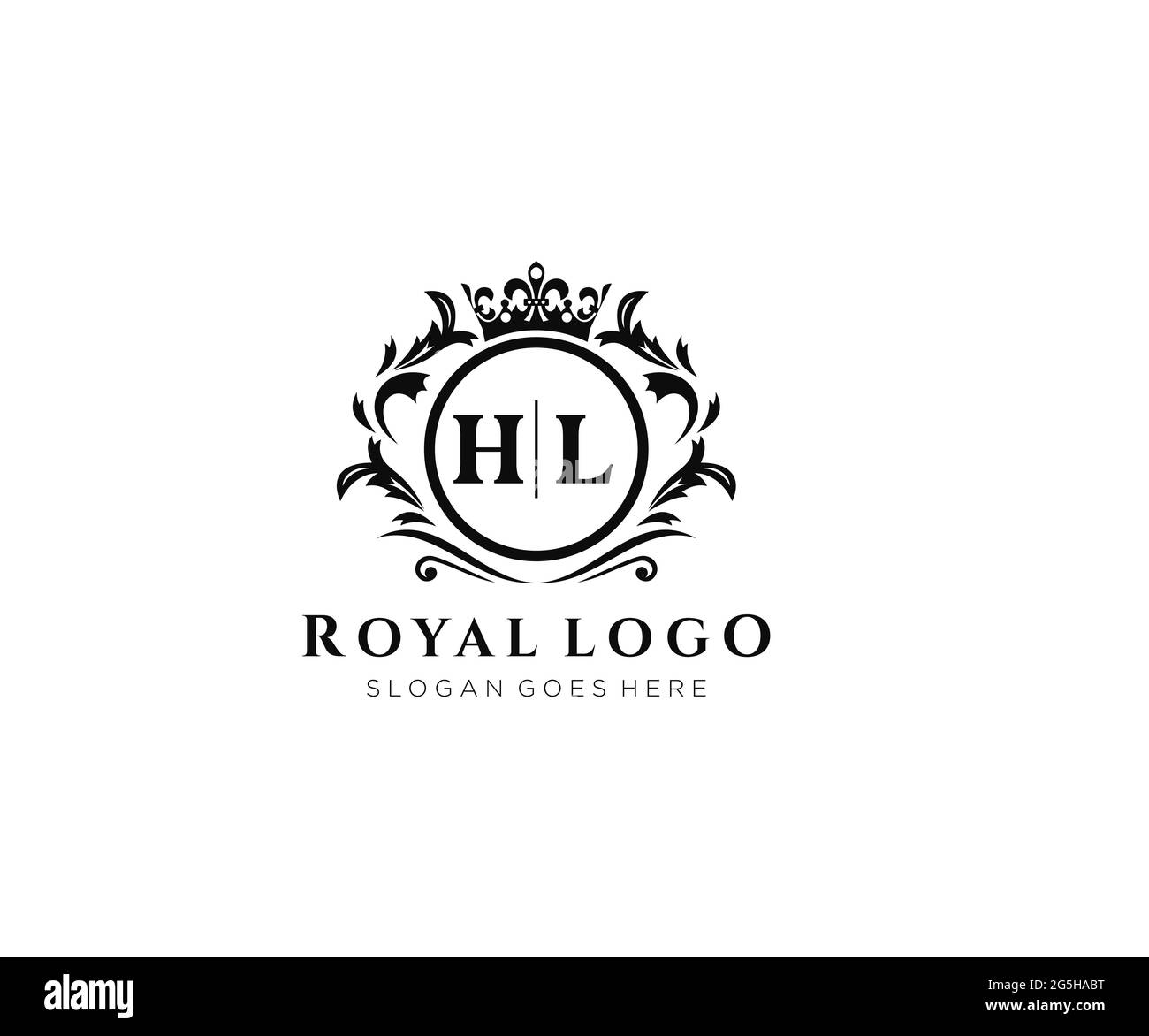 HL Letter Luxurious Brand Logo Template, für Restaurant, Royalty, Boutique, Cafe, Hotel, Wappentisch, Schmuck, Mode und andere Vektorgrafik. Stock Vektor