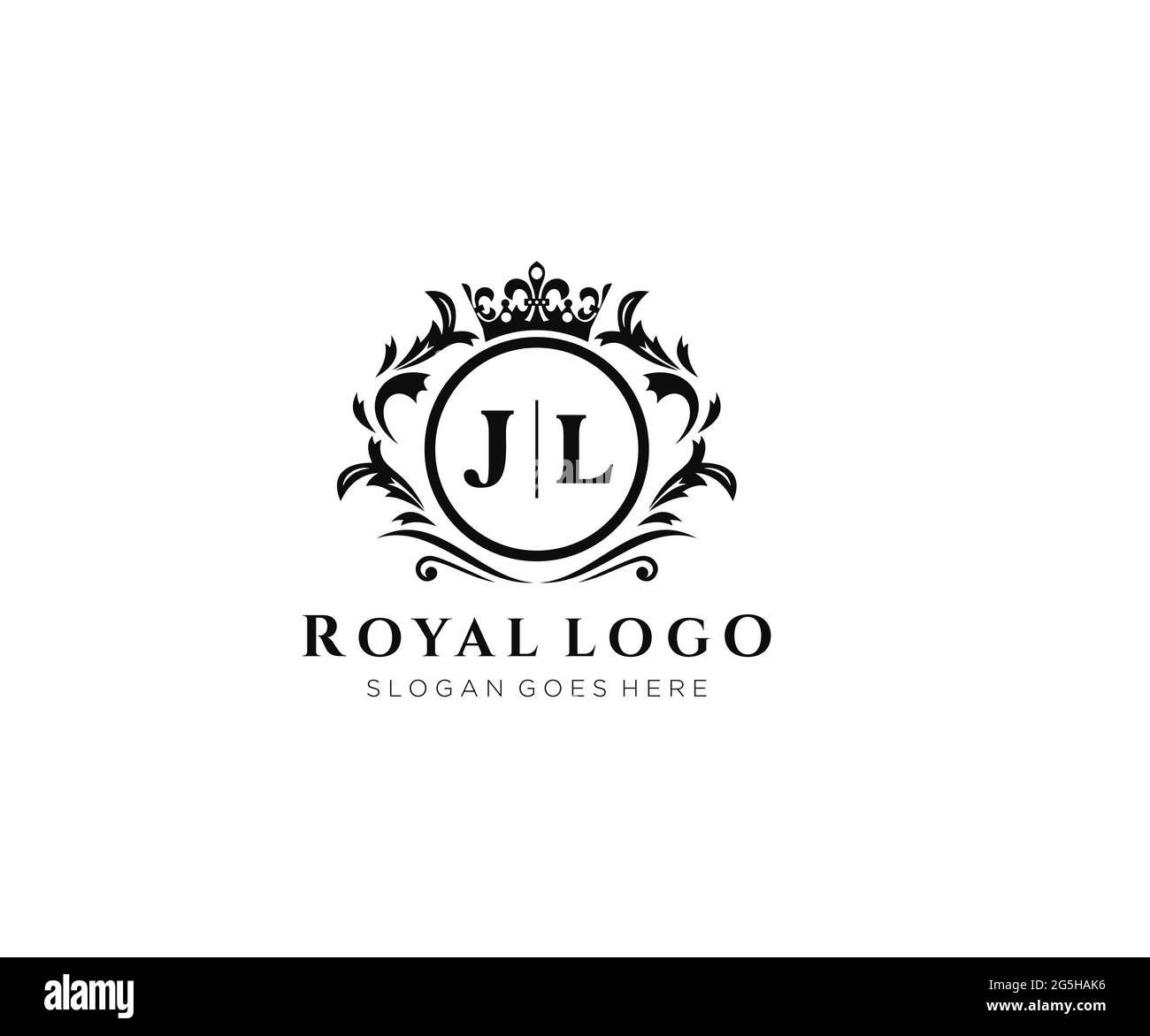 JL Letter Luxurious Brand Logo Template, für Restaurant, Royalty, Boutique, Cafe, Hotel, Wappentisch, Schmuck, Mode und andere Vektorgrafik. Stock Vektor