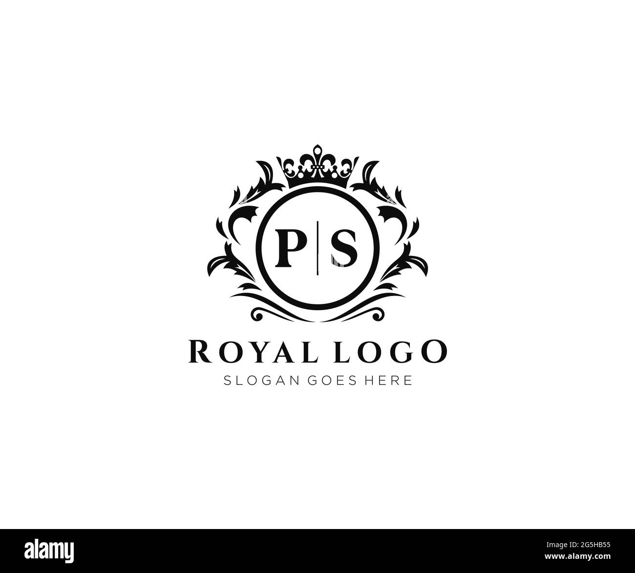PS Letter Luxurious Brand Logo Template, für Restaurant, Royalty, Boutique, Cafe, Hotel, Wappentisch, Schmuck, Mode und andere Vektorgrafik. Stock Vektor