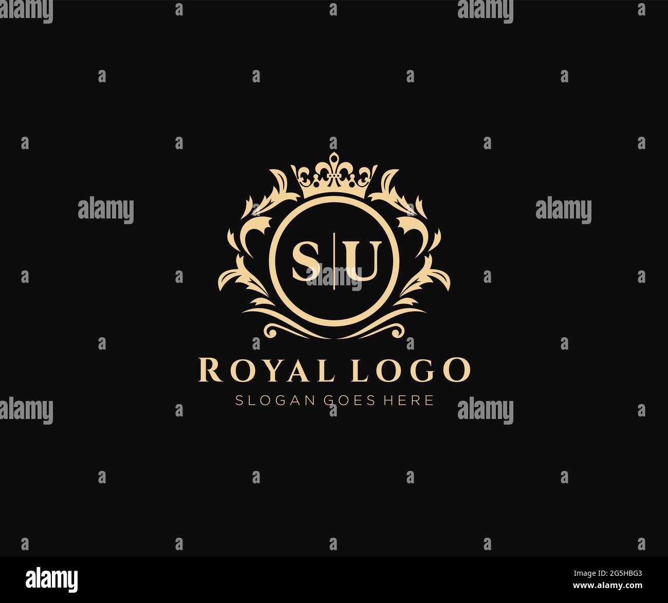 SU Letter Luxurious Brand Logo Template, für Restaurant, Royalty, Boutique, Cafe, Hotel, Wappentisch, Schmuck, Mode und andere Vektorgrafik. Stock Vektor
