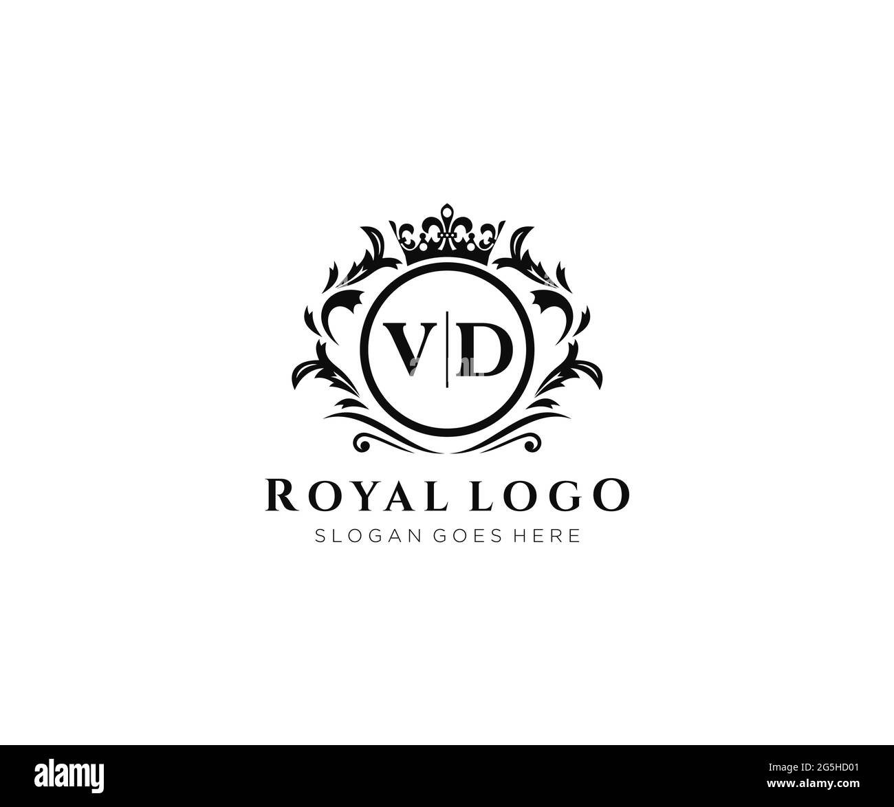 VD Letter Luxurious Brand Logo Template, für Restaurant, Royalty, Boutique, Cafe, Hotel, Wappentisch, Schmuck, Mode und andere Vektorgrafik. Stock Vektor