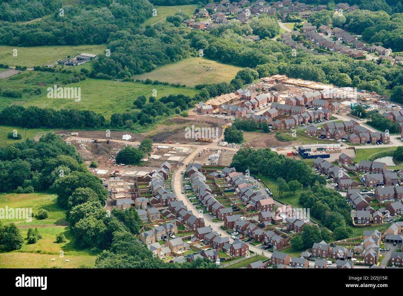 Eine Luftaufnahme des neuen Wohnbaus, Bolton, Lancashire, Nordengland, Großbritannien Stockfoto