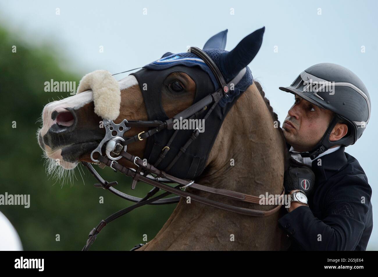 Sameh EL DAHAN (EGY) mit WKD AIMEZ MOI, Longines Global Champions Tour, großer Preis von Paris beim Longines Paris Eiffel Jumping 2021, Longines Global Champions Tour Equestrian CSI 5 am 26. Juni 2021 im Champs de Mars in Paris, Frankreich - Foto Christophe Bricot / DPPI Stockfoto