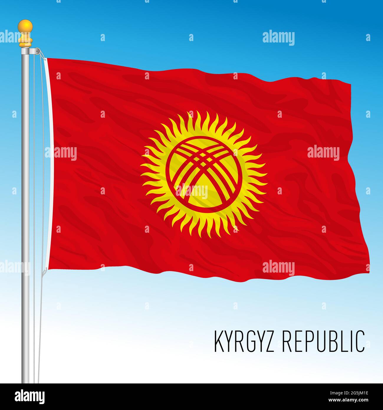 Kirgisistan offizielle Nationalflagge, asiatisches Land, Vektorgrafik Stock Vektor