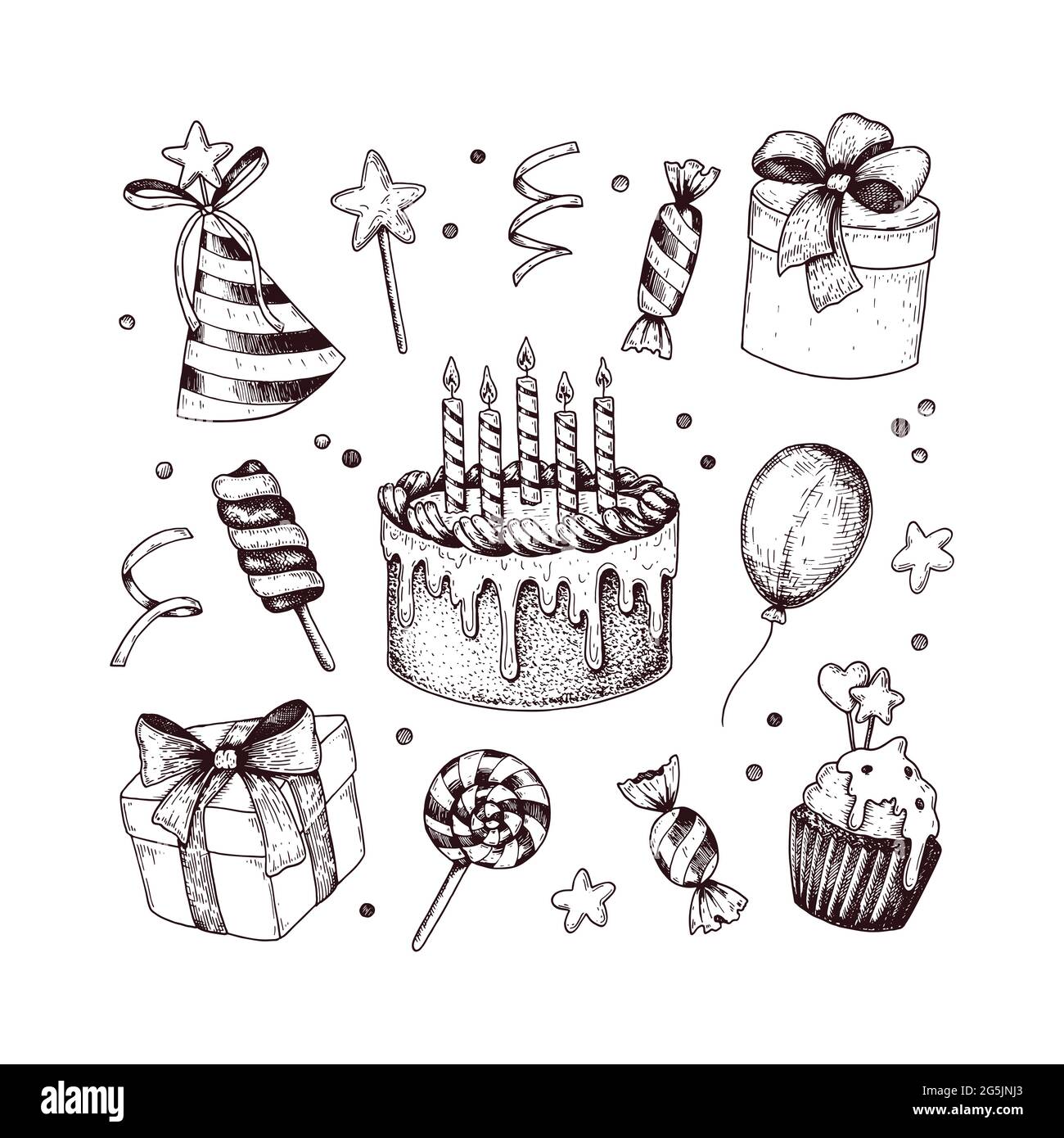 Sketch Zum Geburtstag Für 2 Personen Birthday cake vector sketch -Fotos und -Bildmaterial in hoher Auflösung