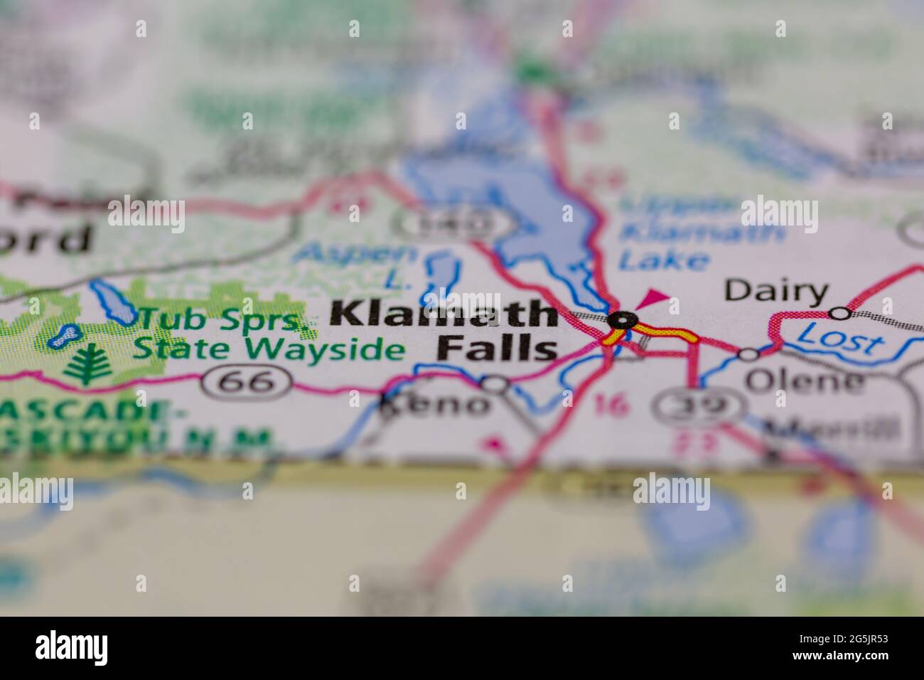 Klamath Falls Oregon USA auf einer Geografie- oder Straßenkarte angezeigt Stockfoto