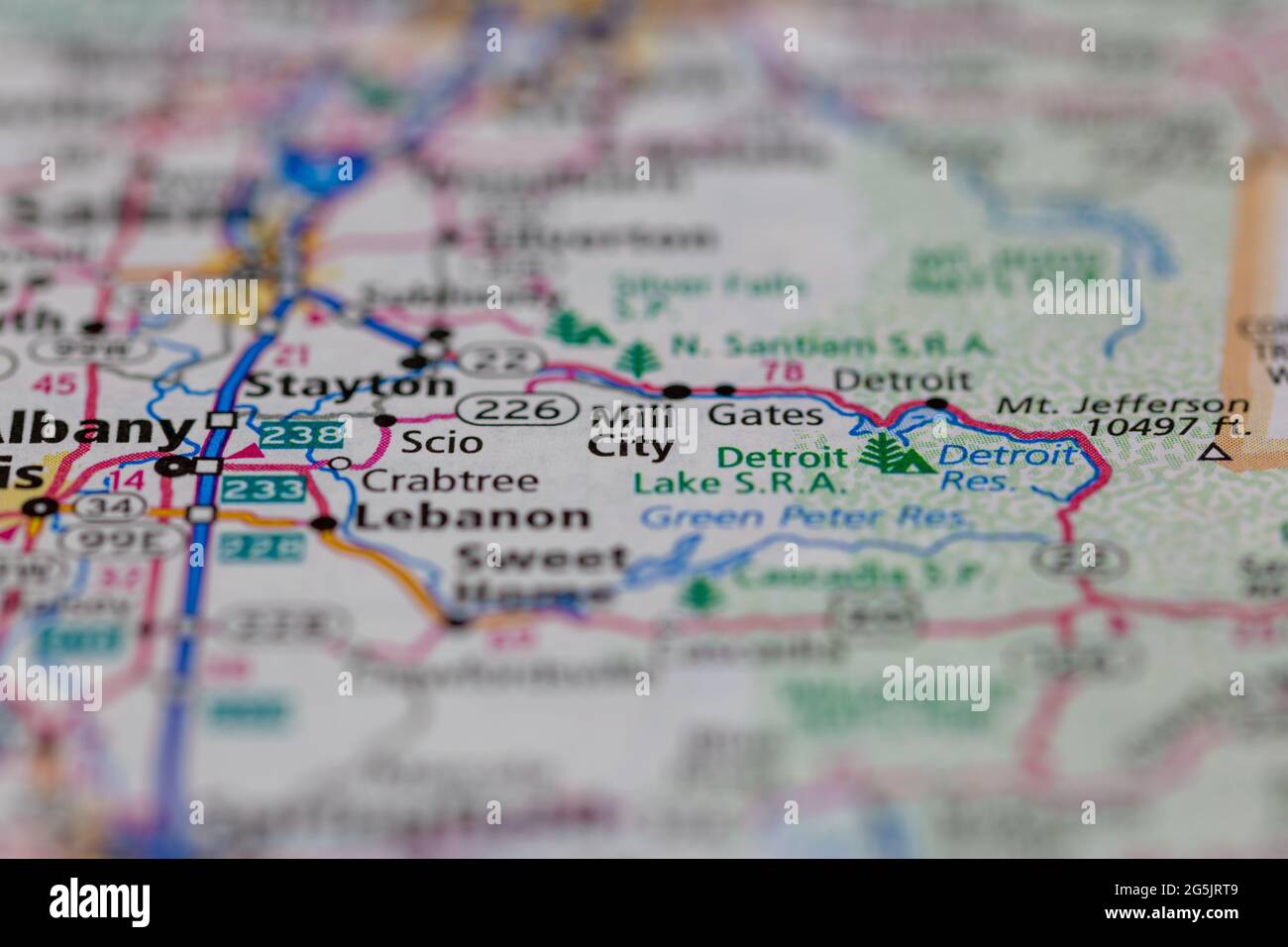 Mill City Oregon USA wird auf einer Geografie- oder Straßenkarte angezeigt Stockfoto
