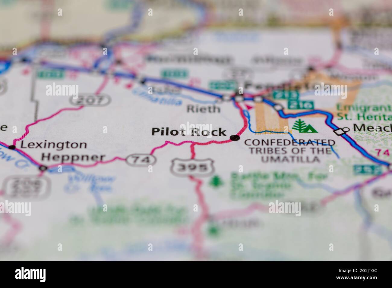 Pilot Rock Oregon USA auf einer Geografie- oder Straßenkarte angezeigt Stockfoto