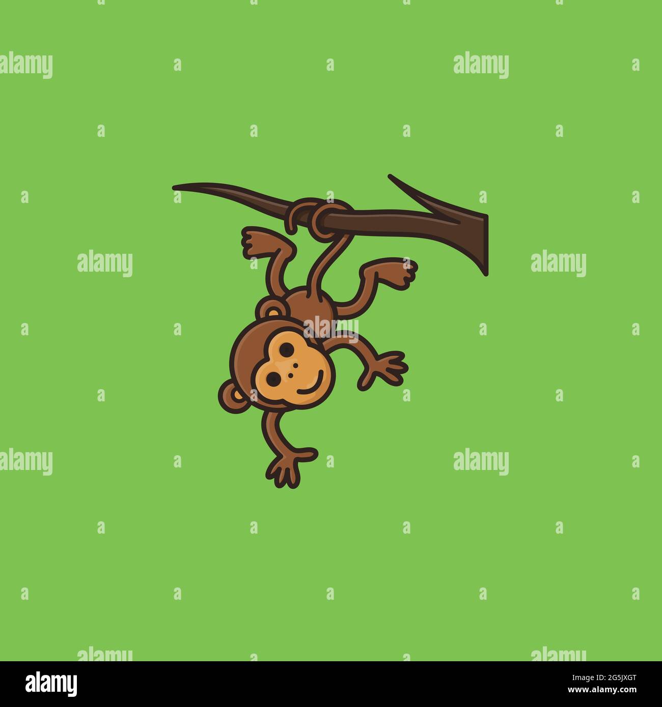 Monkey Cartoon Figur hängt von einem Zweig mit seinem Schwanz Vektor Illustration für Monkey Day am 14. Dezember Stock Vektor