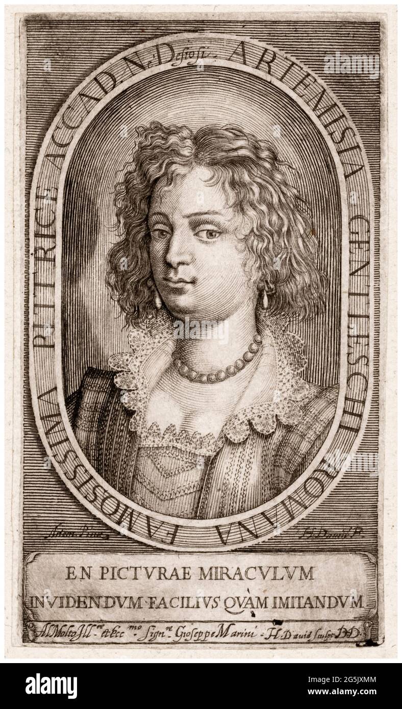 Artemisia Gentileschi (1593-1656), italienische Malerin aus dem 16.-17.. Jahrhundert, Porträtstich von Jerome David nach Artemisia Gentileschi, 1615-1670 Stockfoto