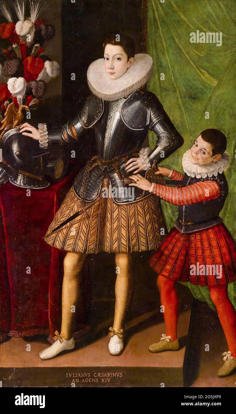 Giuliano II Cesarini (1572-1613), Herzog von Civitanova Marche und Marquis von Civita Lavinia im Alter von 14 Jahren, mit seiner Page, Renaissance-Porträtmalerei von Sofonisba Anguissola, 1586 Stockfoto