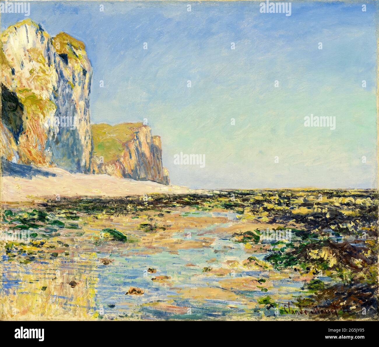 Meeresküste und Klippen von Pourville am Morgen, Landschaftsmalerei von Claude Monet, 1882 Stockfoto