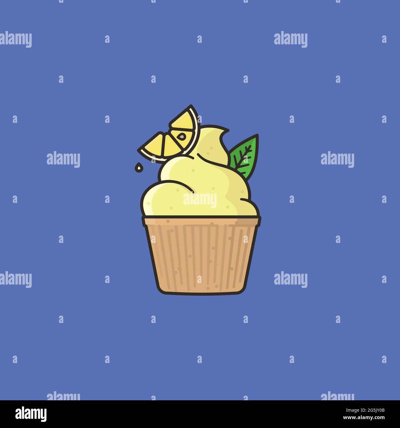Vektor-Illustration für süßes und saures Gebäck für den Tag des Zitronen-Cupcake am 15. Dezember Stock Vektor