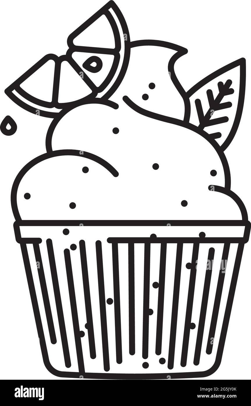 Vektorlinie für süßes und saures Gebäck für den Tag des Zitronen-Cupcake am 15. Dezember Stock Vektor