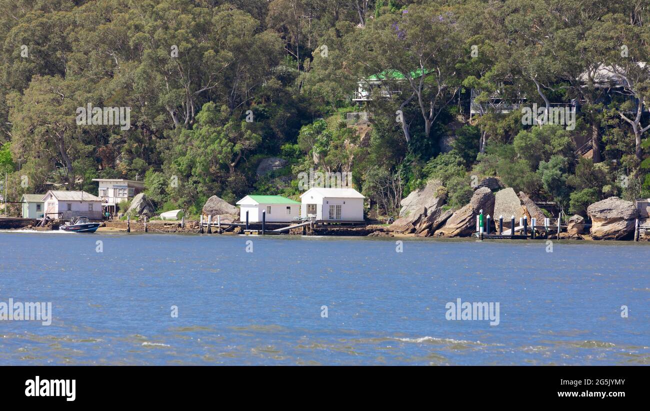 Hawkesbury River an der Sydney Central Coast NSW Australien Angeln Bootfahren Wildtiere Boote Yachten Meeresfrüchte Restaurants mit Garnelen und Austern Stockfoto
