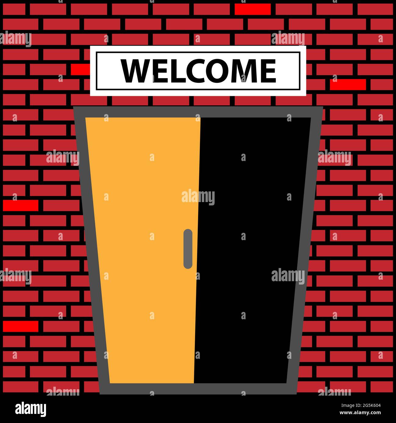 Willkommen mit „Offene Tür“. Cartoon-Vektorgrafik Stock Vektor