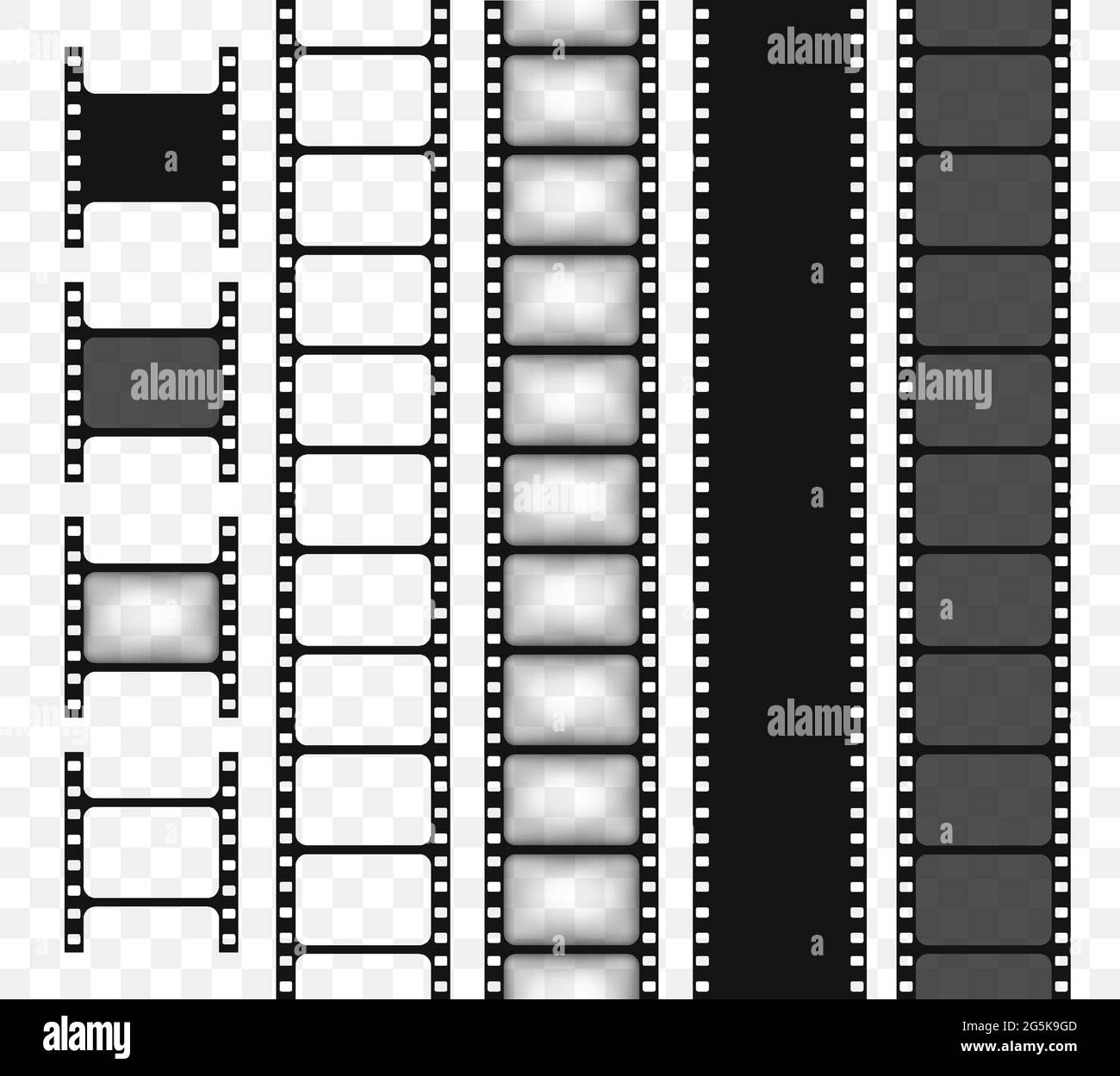 Satz von Vektorfilmstreifen, isoliert auf transparentem Hintergrund. Vektorgrafik für Filmbänder Stock Vektor