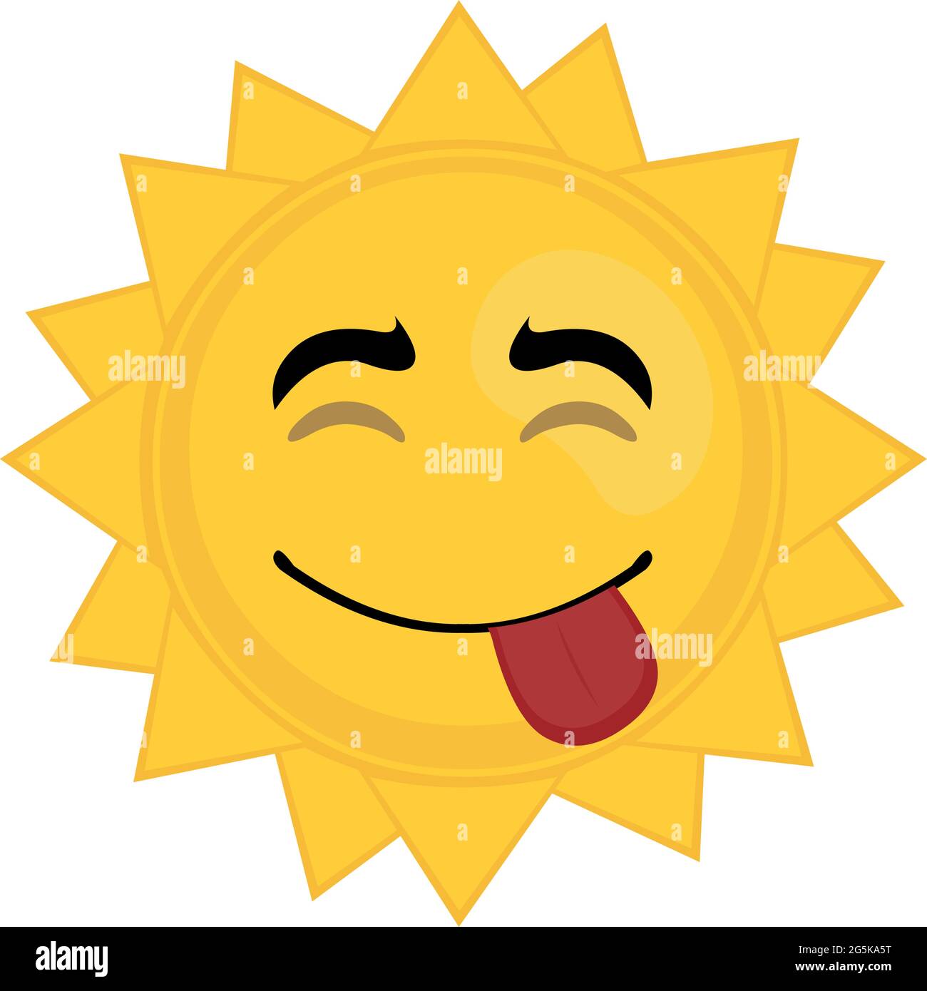 Vector Emoticon Illustration eines Zeichentrickfilm Sonne Charakter mit einem glücklichen Ausdruck mit seiner Zunge aus Stock Vektor