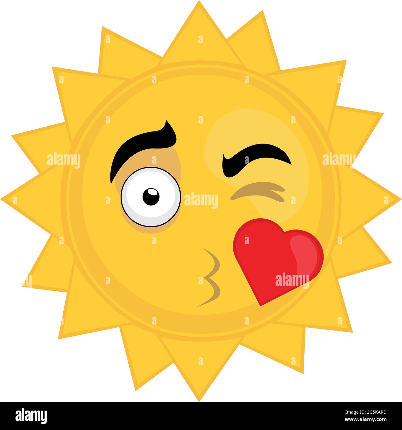 Vector Emoticon Illustration eines Cartoon-Sonne-Charakter mit einem herzförmigen Kuss und zwinkend Stock Vektor
