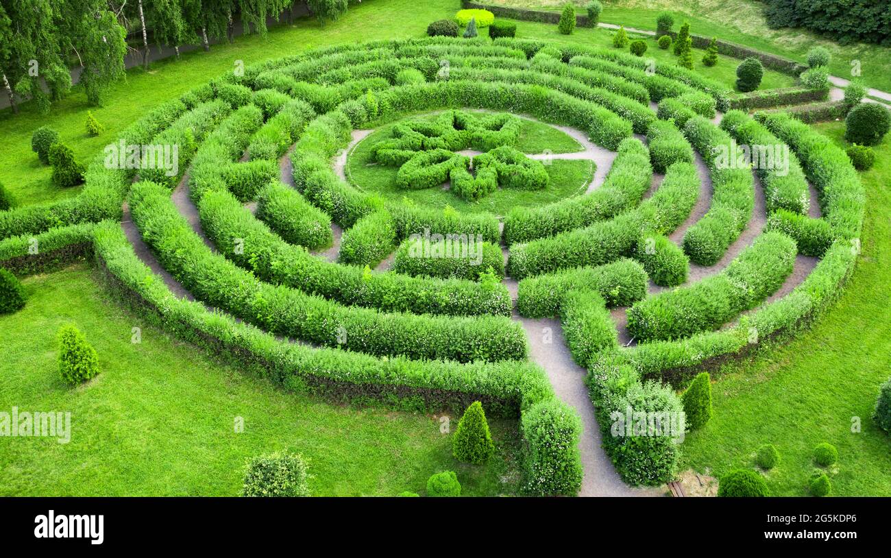 Topiary Garten in Form eines Labyrinths, im botanischen Garten Grischka in Kiew. Stockfoto