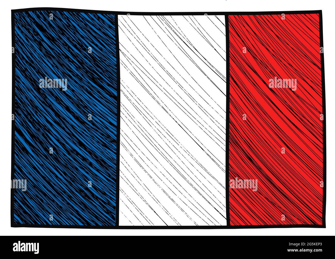Handgezeichnete Skizze Flagge Frankreichs. Doodle-Stil Vektorgrafik