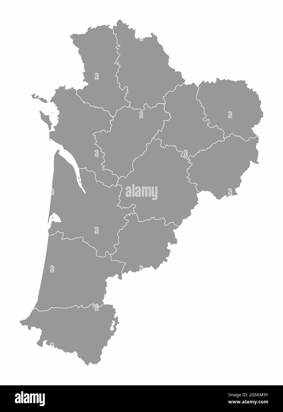 Nouvelle-Aquitaine Verwaltungskarte isoliert auf weißem Hintergrund, Frankreich Stock Vektor