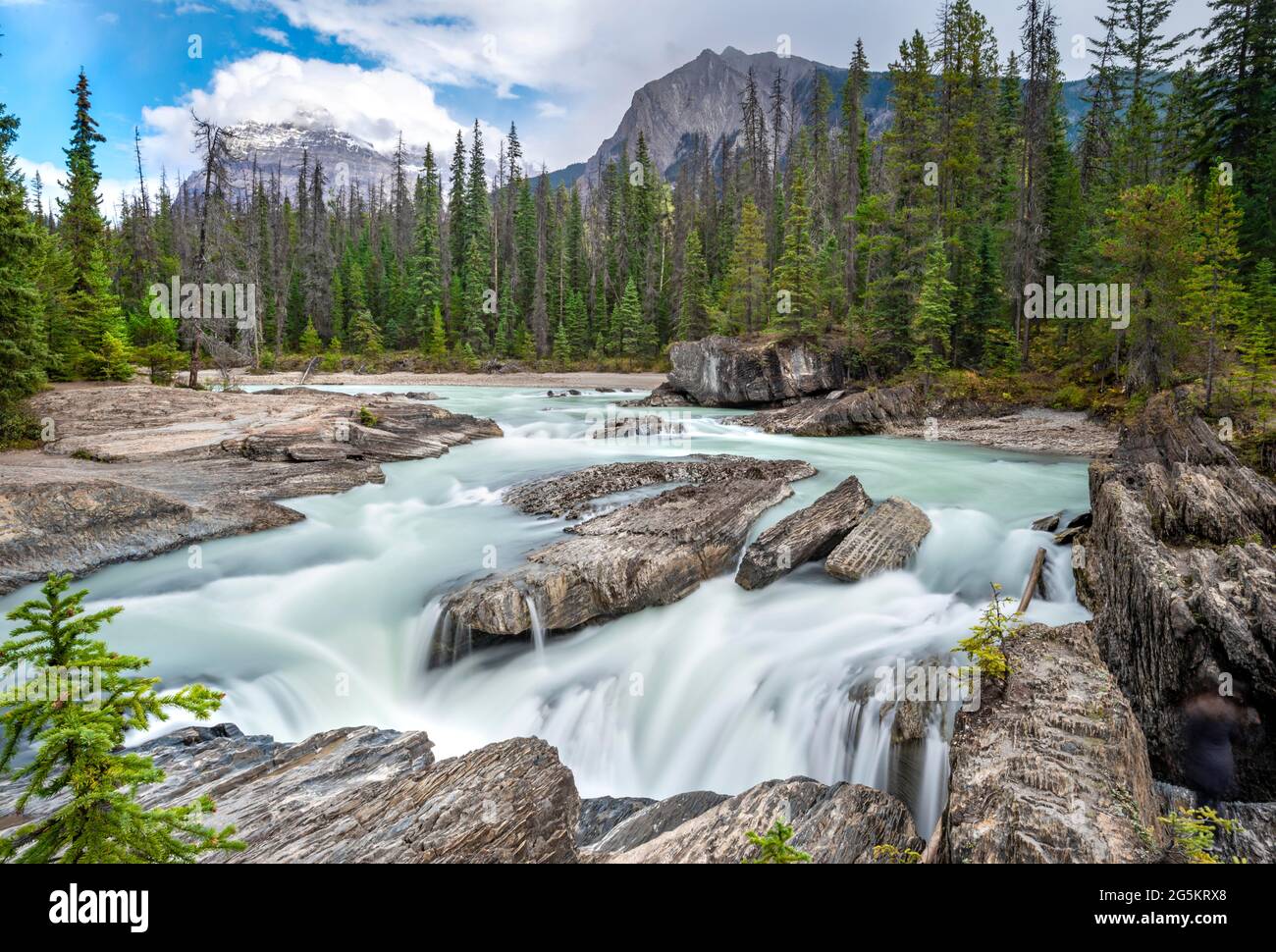 Wasserfall, Langzeitbelichtung, Natural Bridge Lower Falls, Rocky Mountains, Yoho National Park, Provinz Alberta, Kanada, Nordamerika Stockfoto