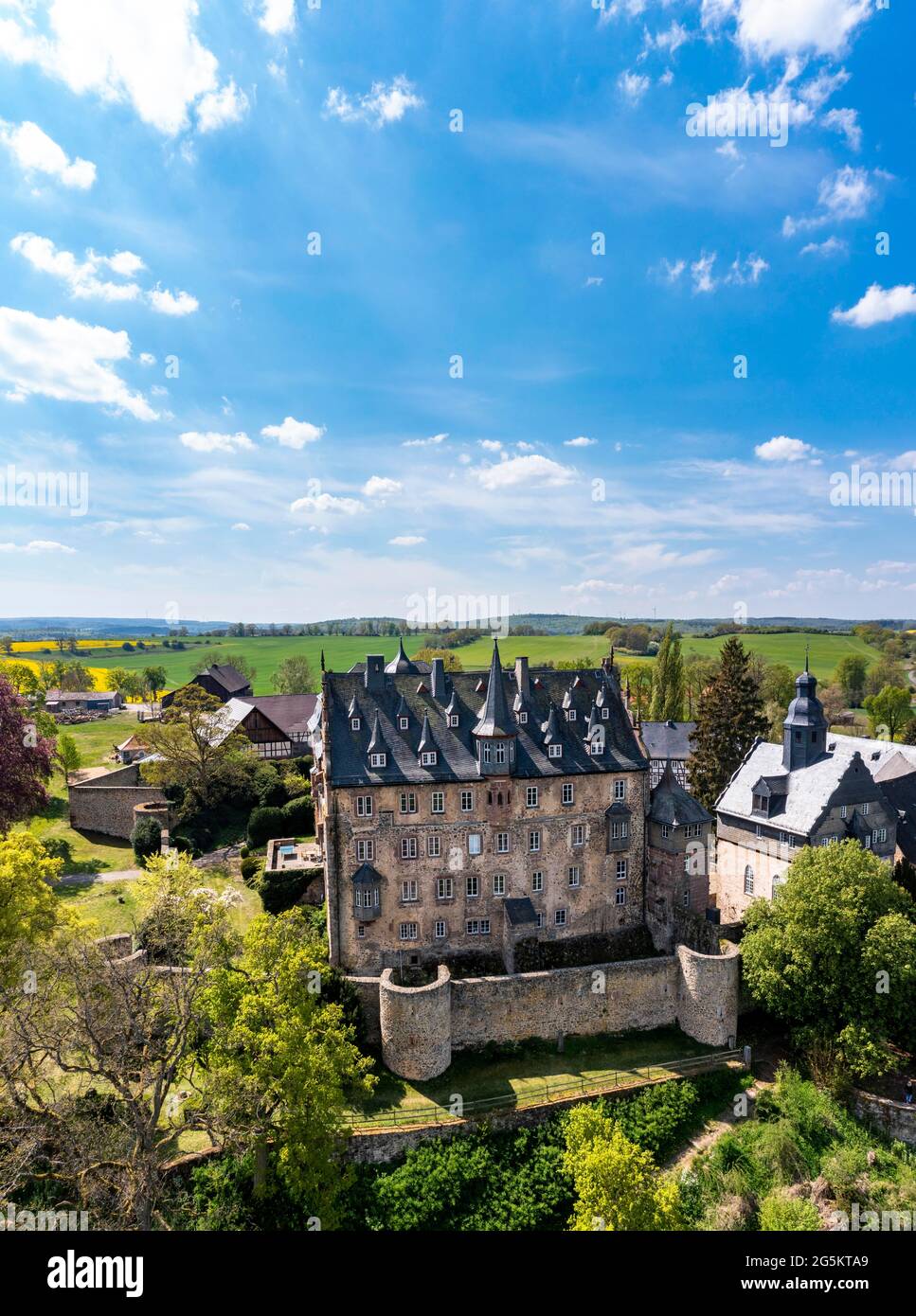 Luftaufnahme, mittelalterliche Burg Eisenbach, Lauterbach, Vogelsberg, Hessen, Deutschland, Europa Stockfoto