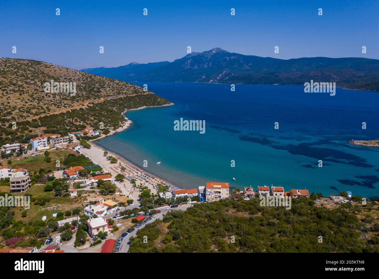 Luftaufnahme des Strandes von Psili Ammos, Samos, Griechenland, Europa Stockfoto
