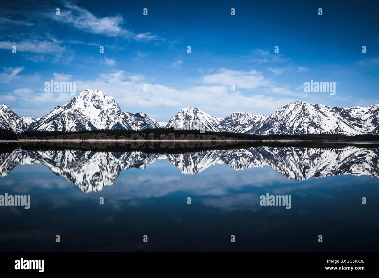 Mount Moran und Tetons spiegeln sich im Jackson Lake, Teton National Park Stockfoto