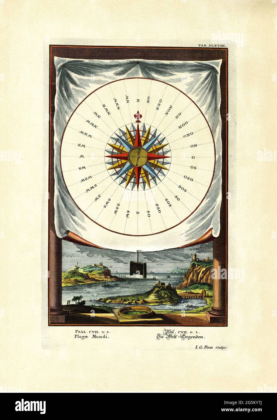 Psalm 107/3, die Legenden der Welt, Bildtafel 568 aus der Physica sacra oder Kupferbibel von Johann Jakob Scheuchzer (1672-1733) Stockfoto