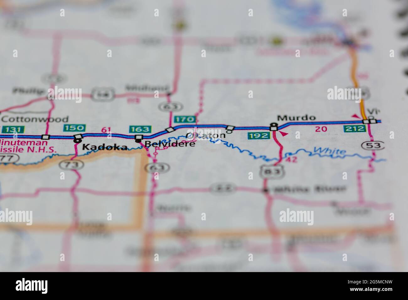 Okaton South Dakota USA auf einer Geografie- oder Straßenkarte angezeigt Stockfoto