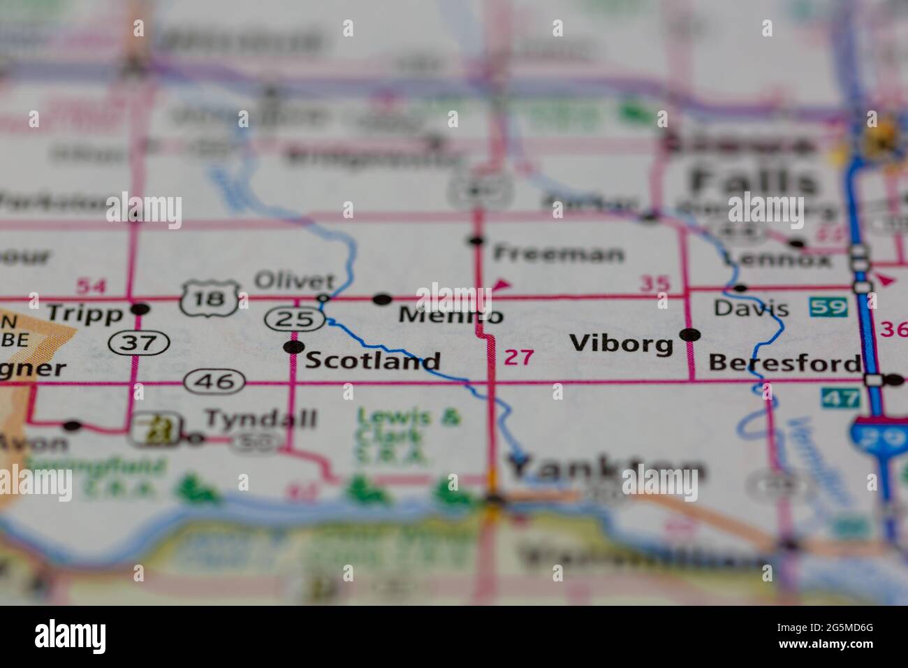 schottland South Dakota USA auf einer Geografie- oder Straßenkarte angezeigt Stockfoto