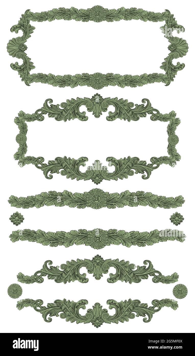 Dekorative Zierrahmen im Vintage-Stil. Design-Set. Editierbare handgezeichnete Illustration. Vektorgravur. Isoliert auf weißem Hintergrund. 8 EPS Stock Vektor