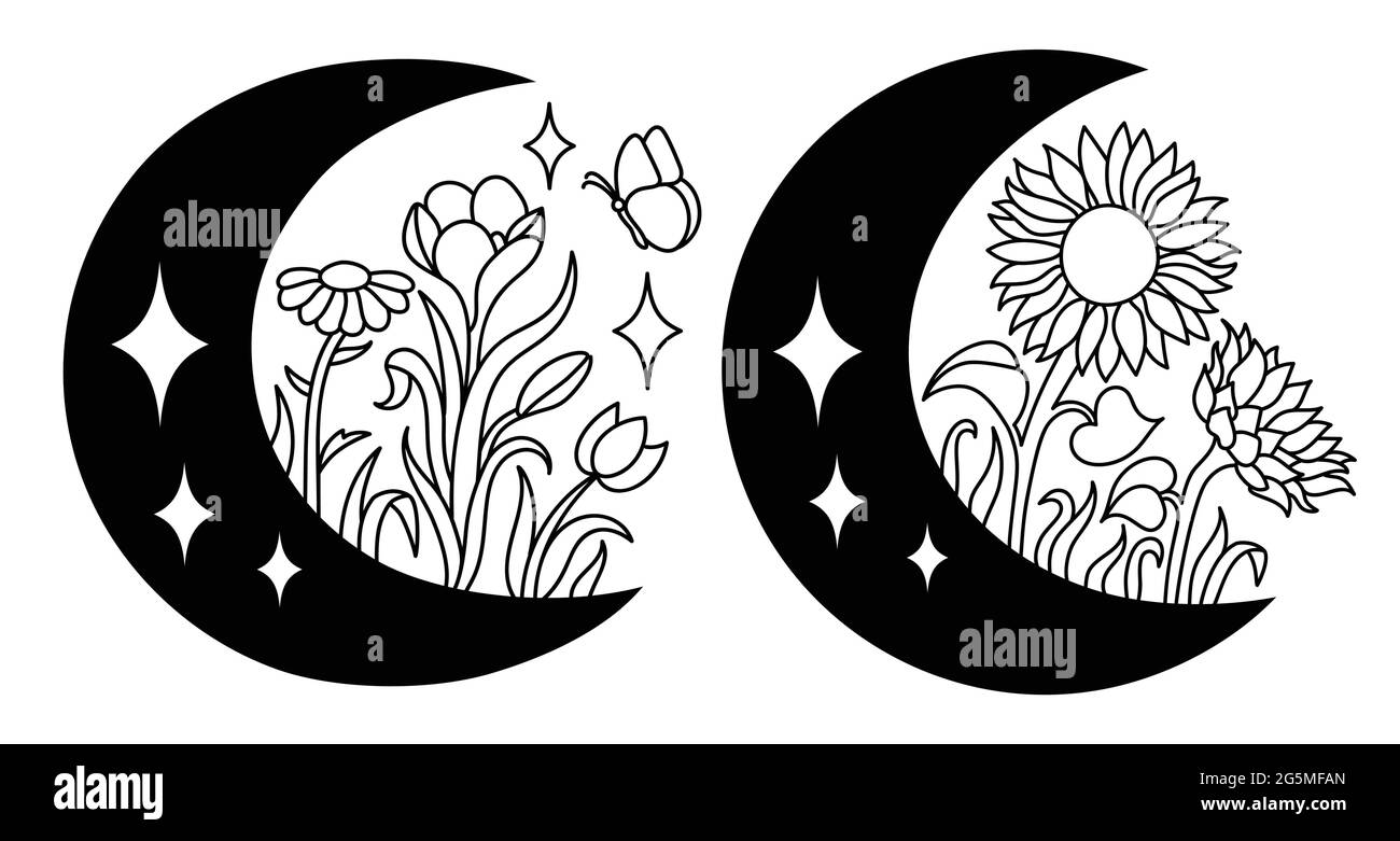 Wildblumen in einem handgezeichneten Linie Art-Stil. Stock Vektor