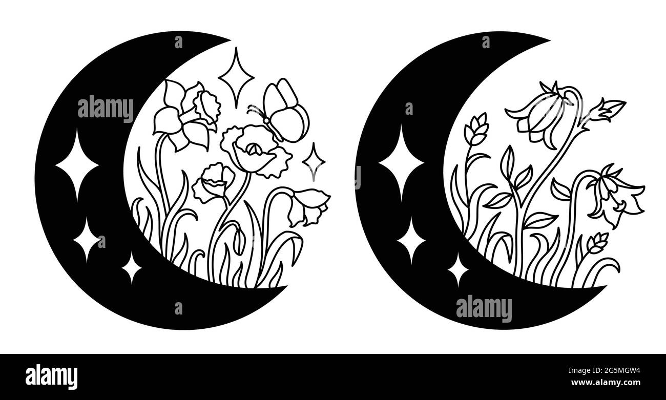 Wildblumen in einem handgezeichneten Linie Art-Stil. Stock Vektor