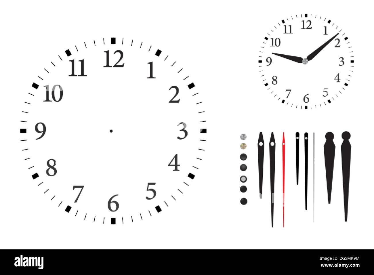 Moderne Wanduhr mit arabischen Ziffern im minimalistischen Stil. Stock Vektor