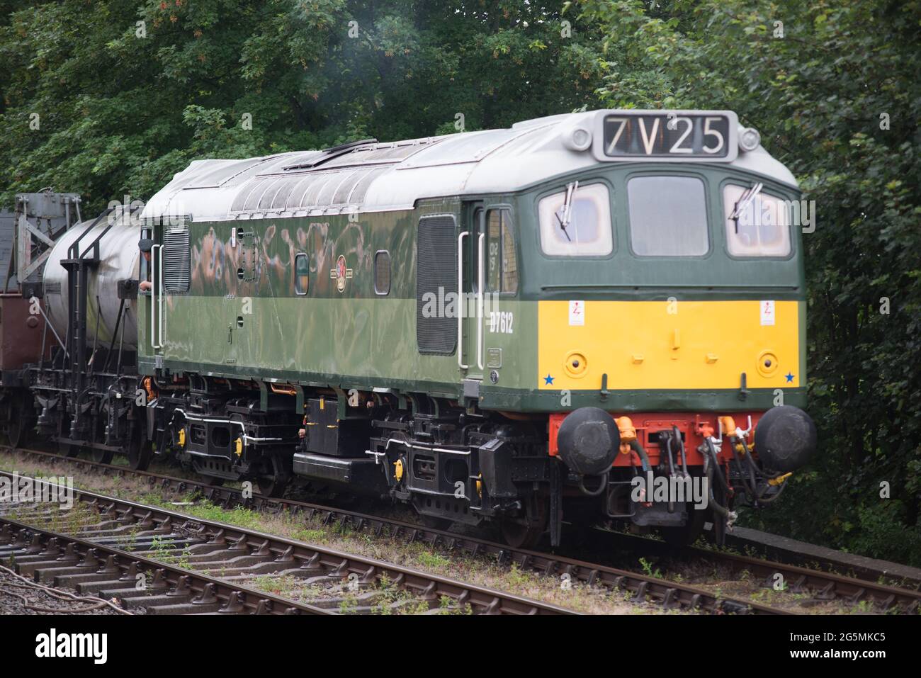Diesellokomotive der Klasse 25 D7612 auf der Watercress Line, Mid Hants Railway in Hampshire Stockfoto
