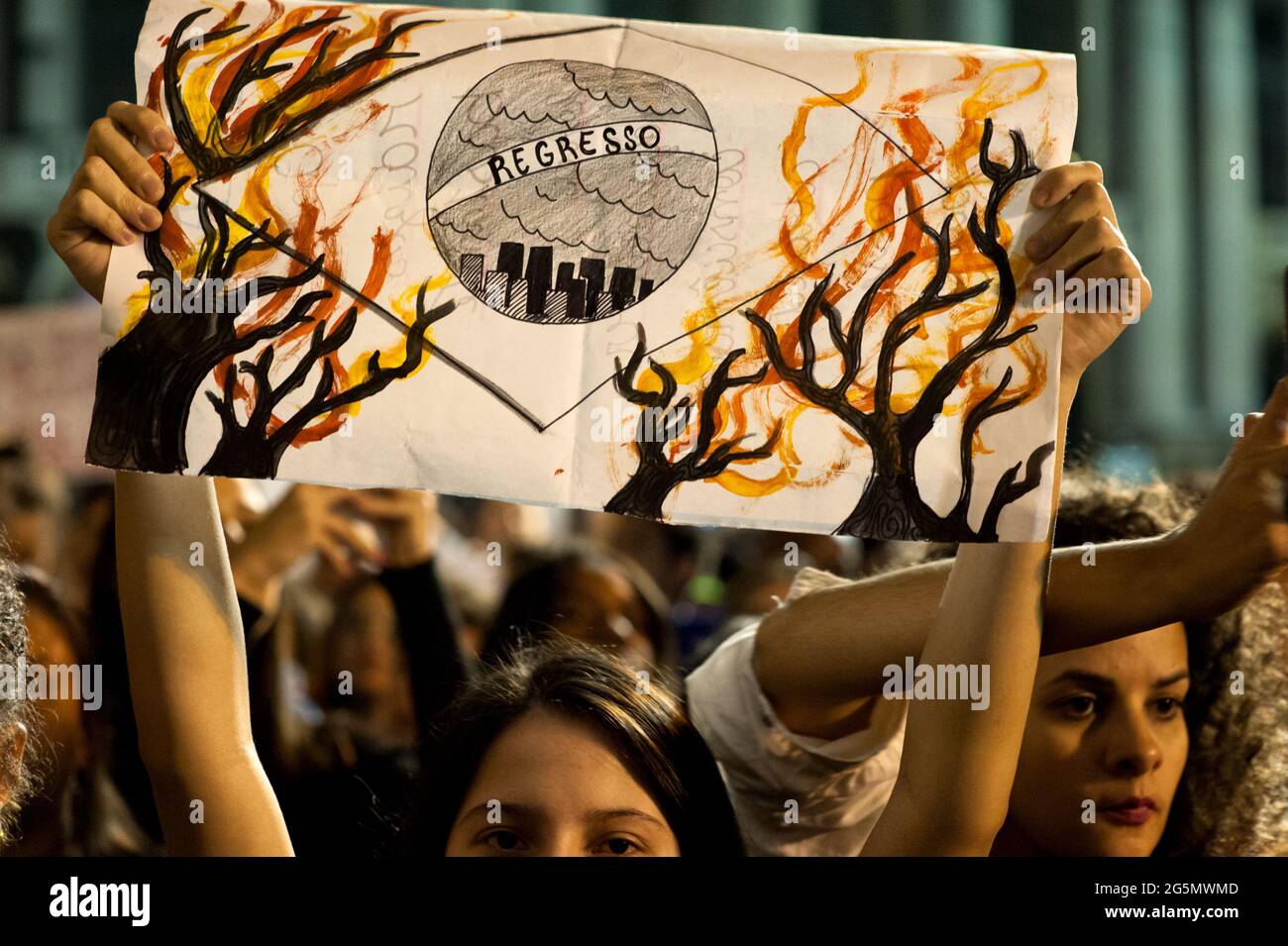 Brasilien – 23. August 2019: In Rio de Janeiro versammelten sich Menschen, um gegen die Rekordzahl von Bränden zu protestieren, die den Amazonas in den letzten Wochen heimgesucht haben Stockfoto