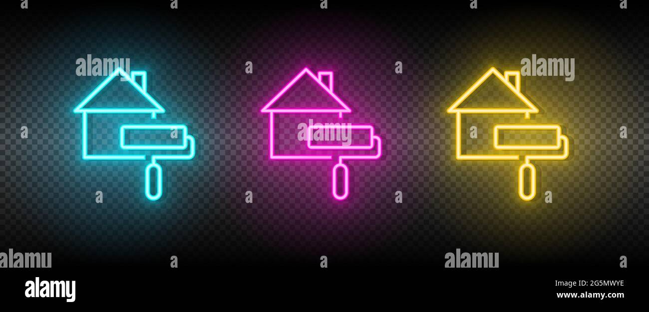 Immobilien Vektor Haus, Farbe. Illustration neonblau, gelb, rot Icon Set. Stock Vektor
