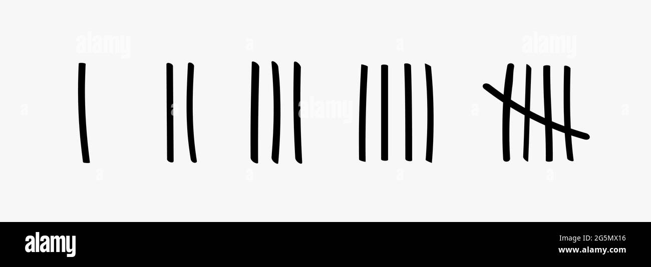 Tally markiert Gefängnis Vektor-Wand-Anzahl. Schrägstrich Hash Pinsel Zeilennummer Tally Mark Gefängnismauer Stock Vektor