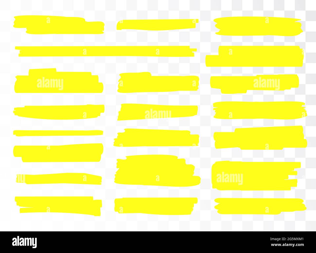 Vektorstift für gelbe Markierung mit Pinsel unterstreichen. Farbsatz für die Hervorhellung von Konturen Stock Vektor